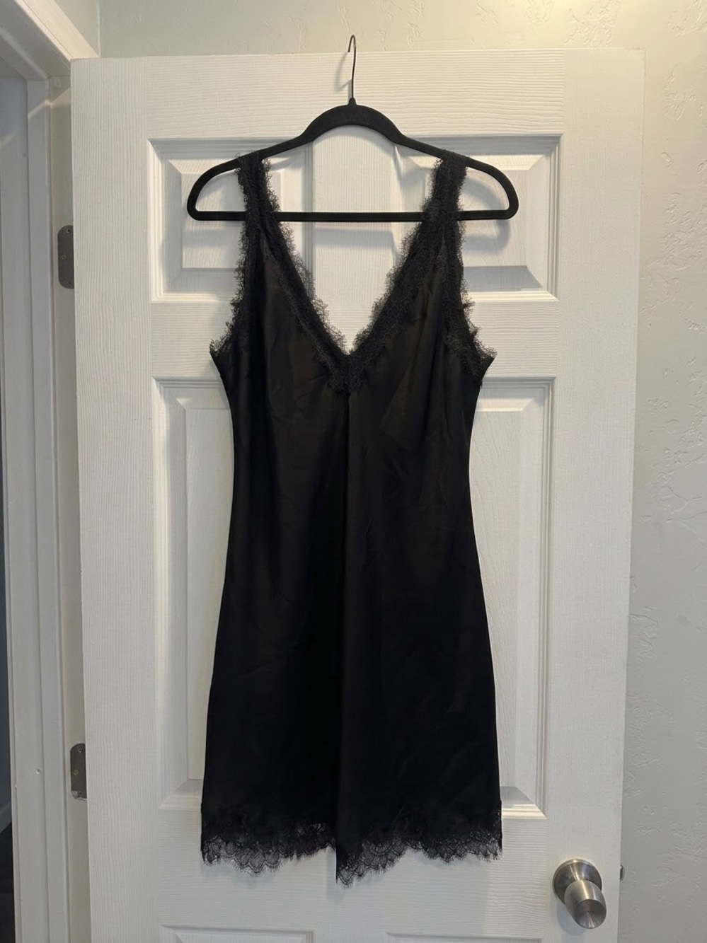 Aritzia Black Satin Lace-Trim Slip Dress
